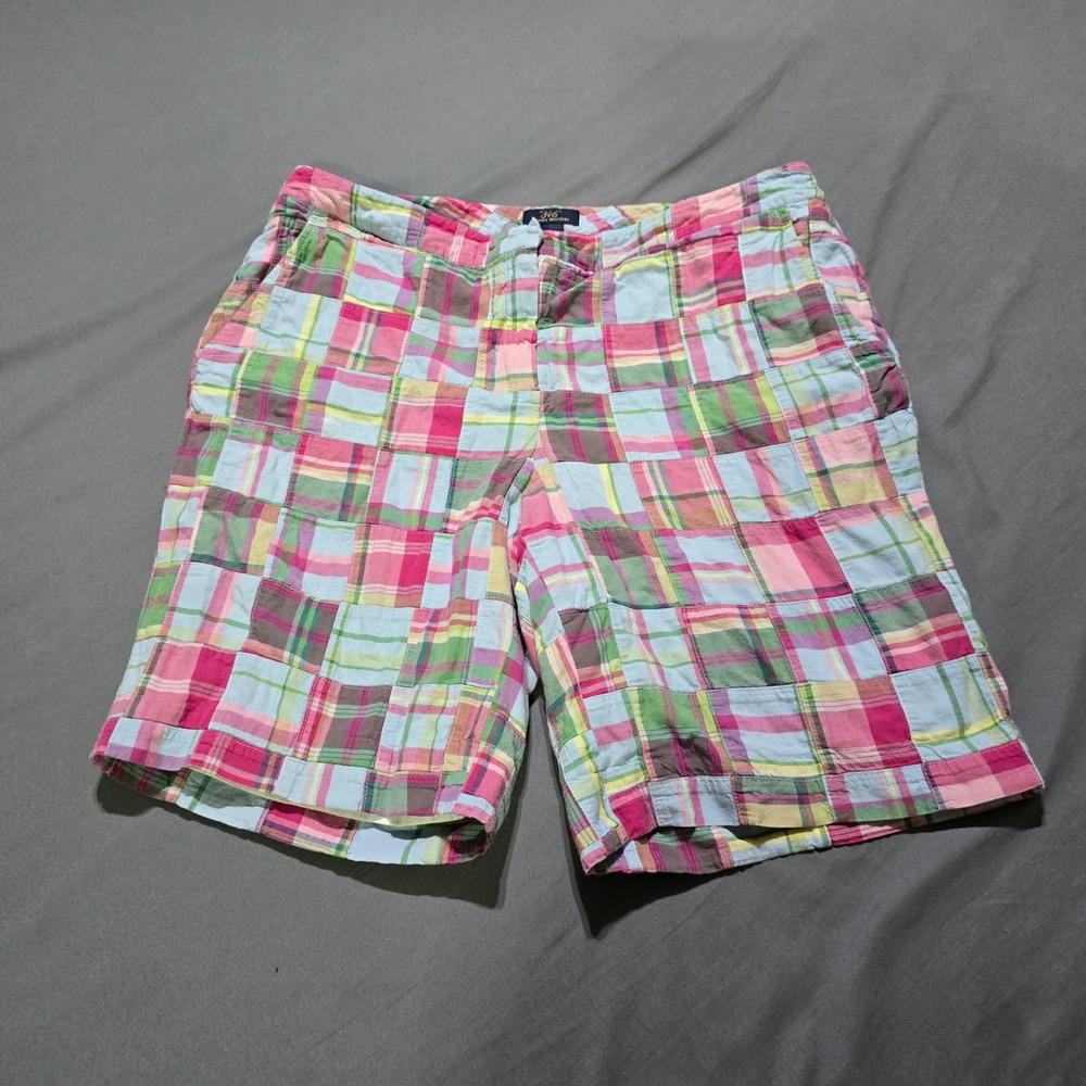 Brooks Brothers Shorts Womens 16 Multi Color Patchwork Plaid Preppy 346 Cotton